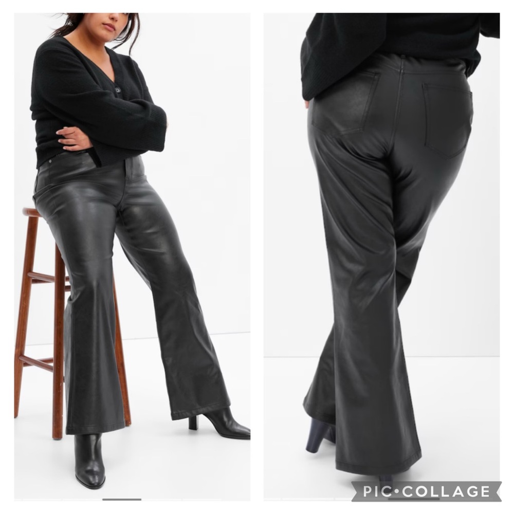 GAP Faux Leather High Rise Flared Jeans Black Size 20